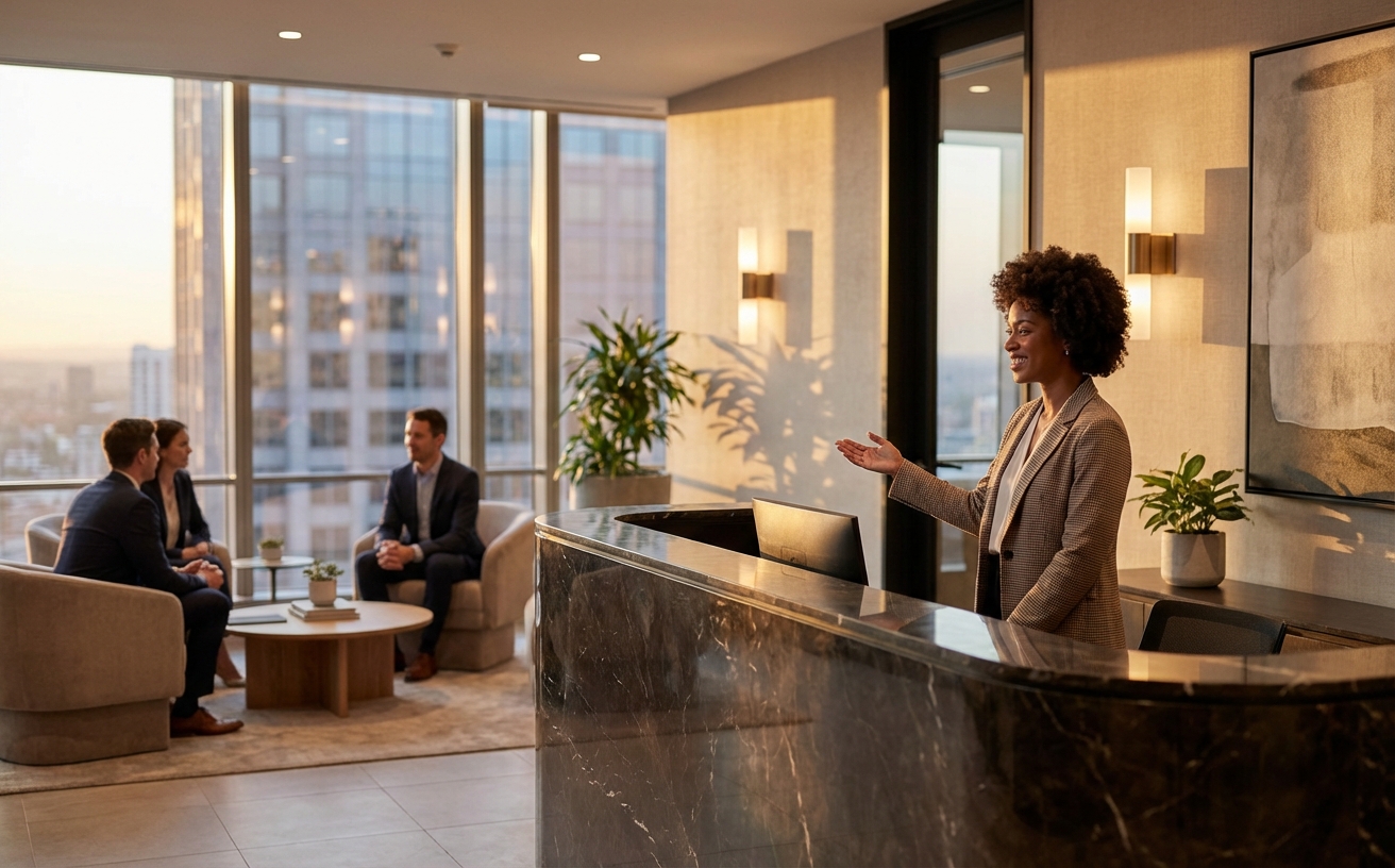 Modern office reception area for client communication