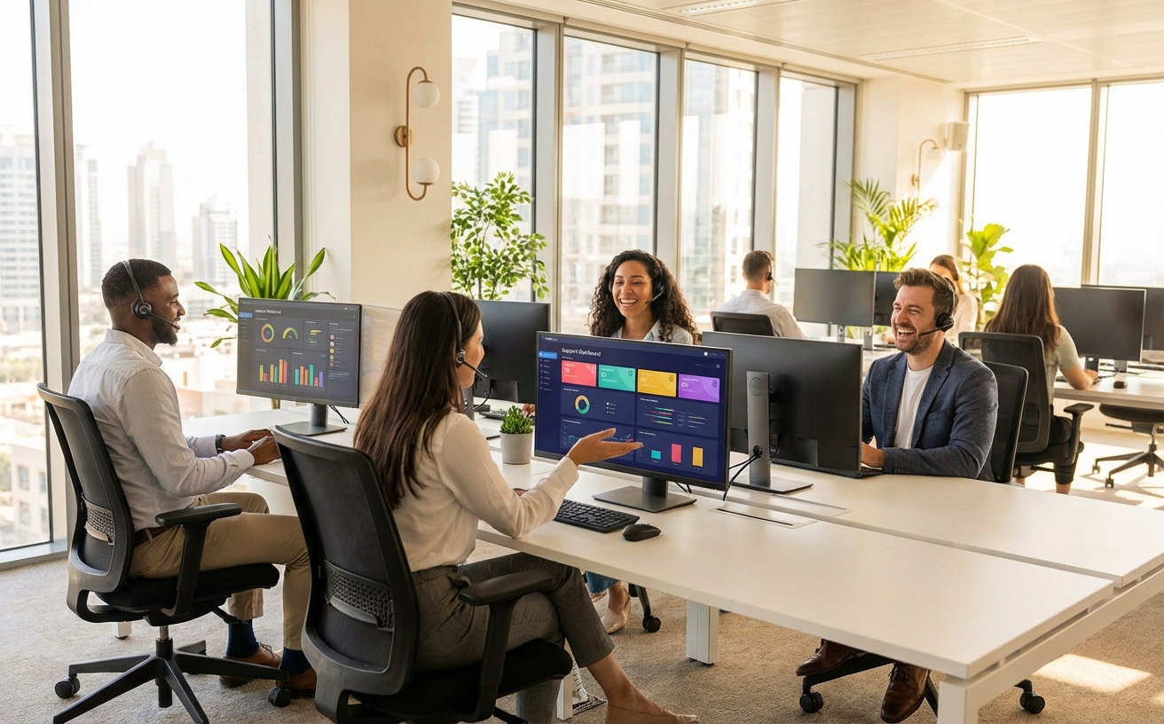 Professional customer support team assisting clients